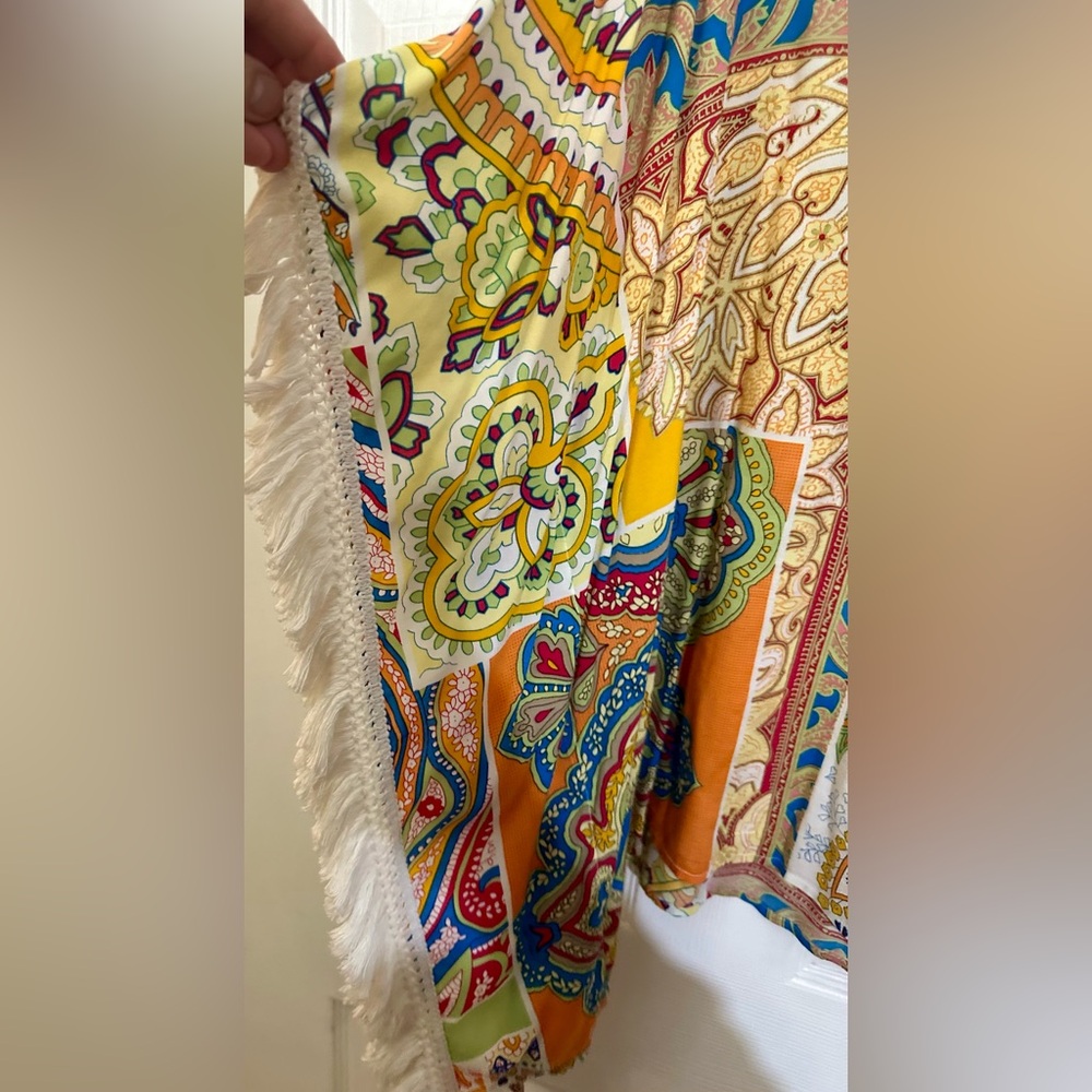 Westbound Multicolor Patchwork Blouse With Fringe - image 3